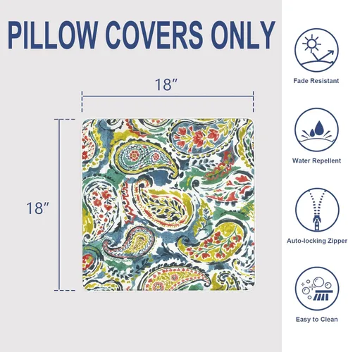 Miniatura 669 de Juego de 2 almohadas para exteriores de 16 x 16 pulgadas, repelentes al agua con interiores, para muebles de patio, hogar, jardín, geometría bohemia