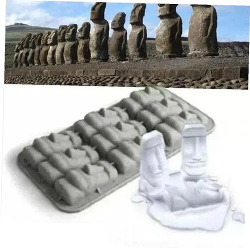 Miniatura 2 de Isla de Pascua Estatuas de Piedra Bandeja de Hielo Cubos Diy Molde Verano Mini Molde de Pastel de Silicona