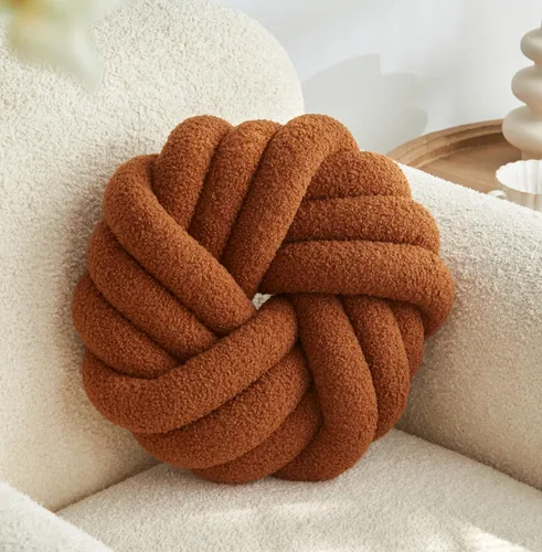 Miniatura 13 de Almohada de Nudo Blanco Crema de 13.7'' Almohada Redonda Decorativa de Felpa Suave Almohada de Bola de Nudo Almohada Anudada Hecha a Mano Cojín