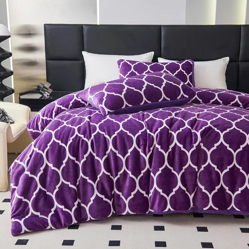 Juego de edredón de tamaño King morado, juego de edredón de forro polar Sherpa tamaño King para invierno, mullido, suave, mullido, reversible,