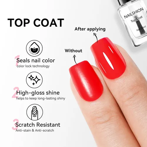 Miniatura 4 de Capa base y capa superior, esmalte de uñas regular transparente, rico en calcio VE secado rápido al aire fortalecimiento de uñas, sin gel, 2 piezas
