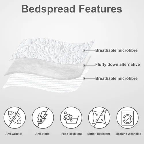 Miniatura 3 de Hansleep - Juego de colcha blanco tamaño queen, colcha de ultrasonido barroca para todas las estaciones, juego de ropa de cama de edredón suave