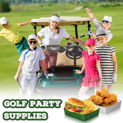 Miniatura 5 de Teling Paquete de 36 suministros para fiestas de golf, bandejas grandes de platos de golf de 5 libras, cuencos de papel, botes de comida y botes