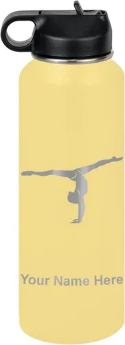 Miniatura 71 de LaserGram Botella de agua personalizada, gimnasta niña, acero inoxidable de doble pared aislada al vacío con popote superior, regalo grabado Azul