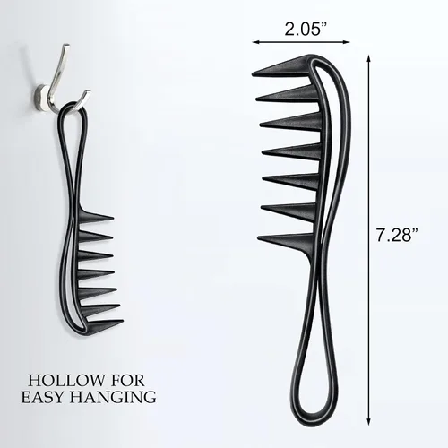 Miniatura 6 de Quacc 2 peines de dientes anchos para rizar el cabello, de plástico resistente, peine de peinado de salón, peines de dientes de tiburón grandes