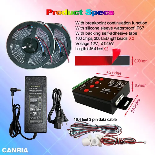 Miniatura 4 de Luz de escalera de color con sensor bidireccional de agua que fluye, sensor de movimiento, controlador LED, tira de luz flexible de 12 V, 16.4 pies
