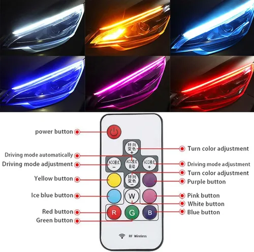 Miniatura 5 de 2 luces LED para exteriores de automóvil de 24 pulgadas, luces de circulación diurna multicolor, kits de luces flexibles RGB, tiras de luz