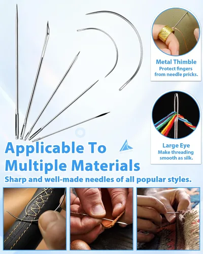 Miniatura 4 de PLANTIONAL Kit de costura de reparación de tapicería, kit de costura resistente con punzón de costura, desgarrador de costura, agujas de coser a