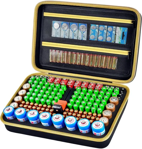 Boobowl Estuche organizador de batería con probador – Caja de almacenamiento universal para más de 162 pilas AA AAA C D 9V – Diseño de espuma