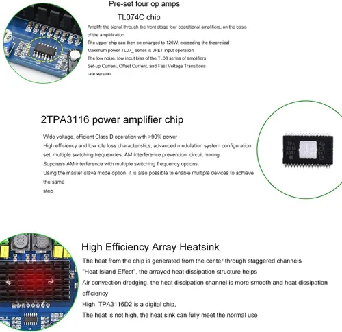 Miniatura 3 de Clyxgs TPA3116D2 Placa de amplificador de audio digital de doble canal clase D, DC12-26V módulo de amplificador estéreo de alta potencia