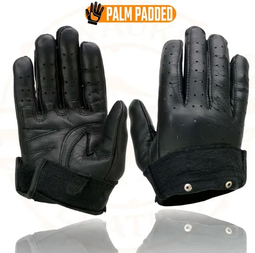 Miniatura 7 de Milwaukee Leather MG7710 - Guantes de mano para motocicleta de piel perforada negra con trabillas para muñeca