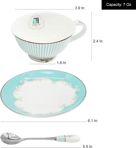 Miniatura 8 de Juego de taza de té y taza de café vintage Royal Bone China con platillo y cuchara, elegante taza de té de cerámica a rayas para té de la tarde