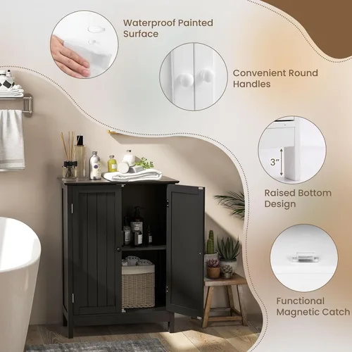 Miniatura 6 de COSTWAY Armario de almacenamiento de baño, organizadores de baño independientes y almacenamiento con puertas y estante ajustable, gabinete de piso