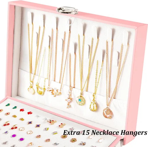Miniatura 103 de Joyero de pendientes para mujeres y niñas, organizador de aretes de 5 capas, caja organizadora de joyas blanca con candado, collares y aretes