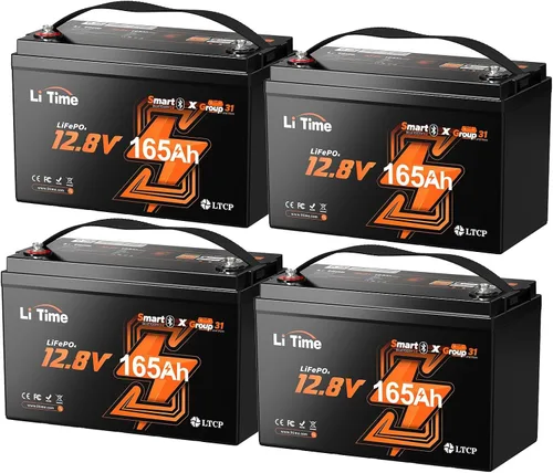 Miniatura 16 de Litime Batería de litio LiFePO4 de 12 V y 165 Ah Bluetooth, batería de ciclo profundo para motores de arrastre, tamaño grupo 31 con densidad