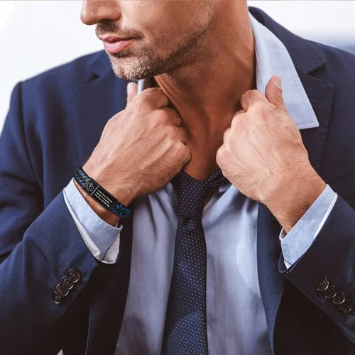 Miniatura 4 de VNOX Pulsera médica para hombres Pulsera de cuero genuino de acero inoxidable con alerta médica para hombres y mujeres, 8.3 pulgadas