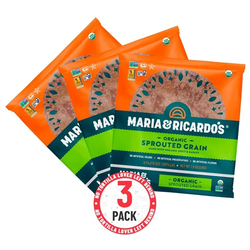 Miniatura 4 de Tortillas germinadas orgánicas de Maria & Ricardo's (paquete de 3) con certificación USDA orgánica, sin OMG fotovoltaica, veganas, kosher. 6