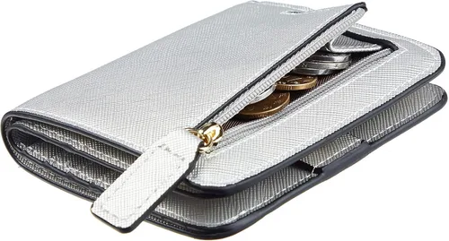 Miniatura 19 de Toughergun Cartera pequeña de cuero delgada para mujer con protección RFID, mini monedero bifold compacto con ventana de identificación transparente