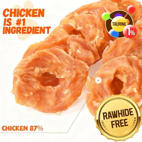 Miniatura 2 de Golosinas para perros Pawmate, anillos de pollo deshidratados, sin pellejo crudo, sin granos, pechos de pollo naturales reales, golosinas