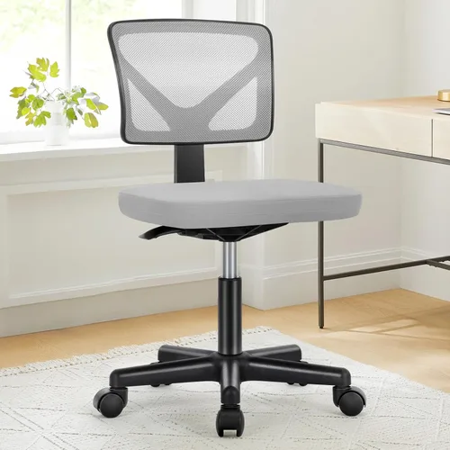 Miniatura 12 de DUMOS Sillas de oficina pequeñas con ruedas, ergonómicas ajustables para escritorio doméstico, silla giratoria rodante de trabajo sin brazos, Gris