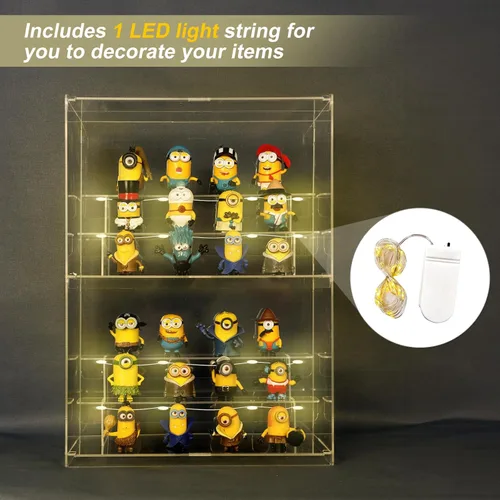 Miniatura 6 de Vitrina de acrílico de 2 niveles para coleccionables, cajas de exhibición transparentes con estantes y puerta, escaparate de minifiguras de encimera