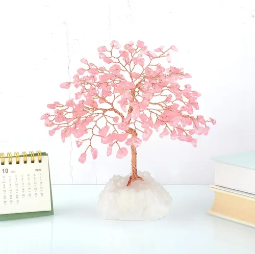 Miniatura 4 de Árbol de la Vida de Cristal de Piedras Preciosas, Base de Racimo de Cuarzo Rosa Natural y Cuarzo Transparente, Cristal Curativo de Energía Positiva