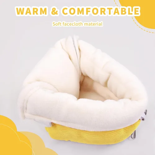 Miniatura 5 de Cama para pájaros para jaula de invierno, cálida cama para pájaros con hamaca colgante de felpa suave y tienda de campaña, nido para dormir Amarillo
