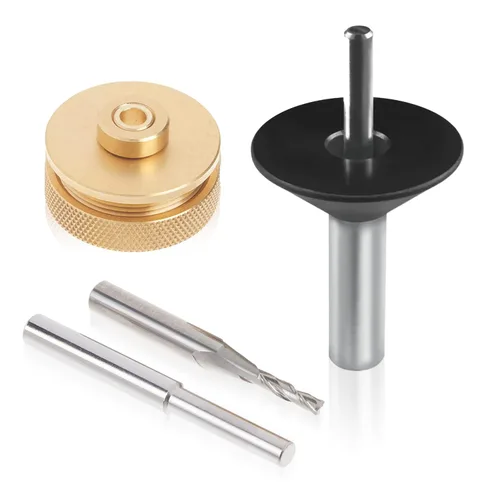 Miniatura 25 de POWERTEC Kit de incrustaciones de enrutador, juego de guía de buje de latón macizo con pasador de alineación, brocas en espiral de carburo
