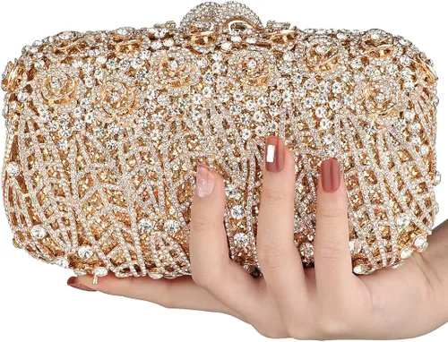 Miniatura 6 de MOSSMON Crystal Clutch - Bolso de noche de lujo con diamantes de imitación para mujer Oro