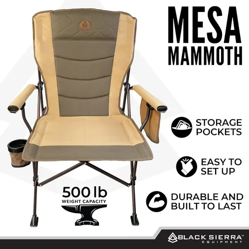 Miniatura 7 de Black Sierra - Silla de campamento de gran tamaño con respaldo alto para adultos, soporta 500 libras, silla plegable portátil XL resistente