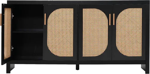 Miniatura 4 de Linique Moderno soporte de TV para TV de 65 pulgadas con puertas de ratán de polietileno y estantes ajustables, armario de almacenamiento