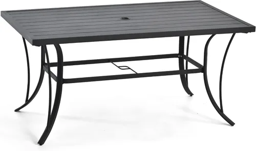 Miniatura 7 de HAPPATIO Outdoor Dining Table for 4, Large Suqare Metal Patio Table with 1.5" Umbrella Hole, Powder-Coated Frame for All-Weather, Black, Modern