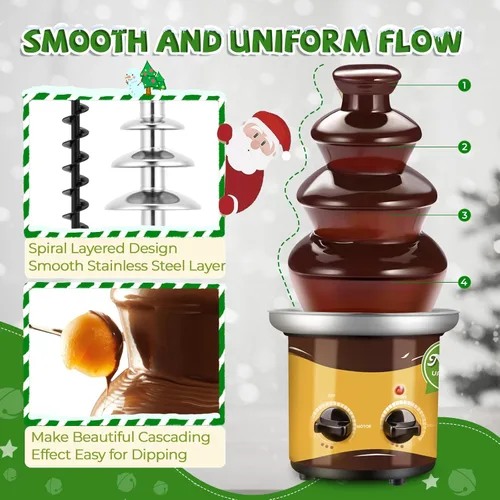 Miniatura 5 de Máquina de fuente de chocolate de 4 niveles, fuente de fondue profesional mejorada, fácil limpieza, fuente de queso de nacho caliente para fiestas