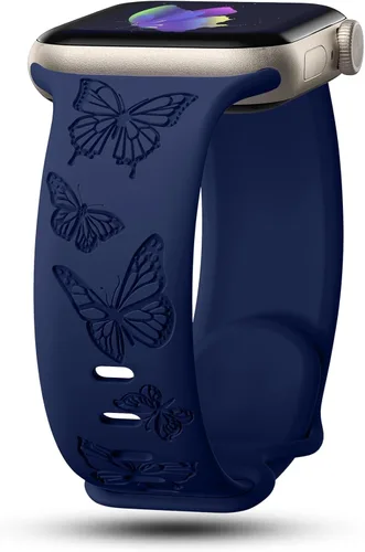 Miniatura 13 de Bandas con grabado de mariposa compatibles con Apple Watch de 41mm 40mm 38mm 49mm 46mm 49mm 46mm 45mm 44mm 42mm, mujeres, correa deportiva de Negro