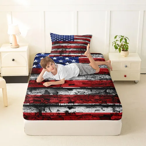 Miniatura 5 de Feelyou Juego de sábanas de la bandera estadounidense, tamaño individual, juego de cama para niños y niñas, 4 de julio, 4 de julio, sábana bajera