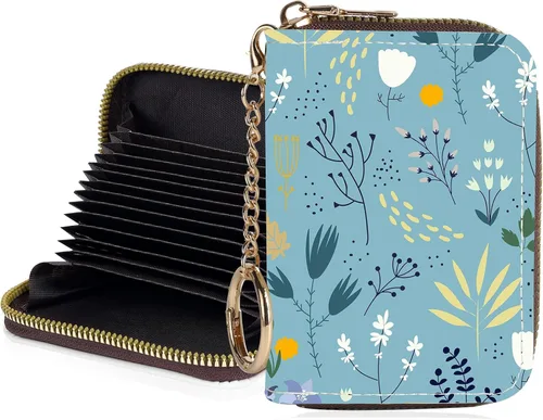 Miniatura 27 de Tarjetero de crédito para mujer, pequeña cartera RFID con cierre de llavero, bonita cartera de piel sintética, carteras para tarjetas de crédito