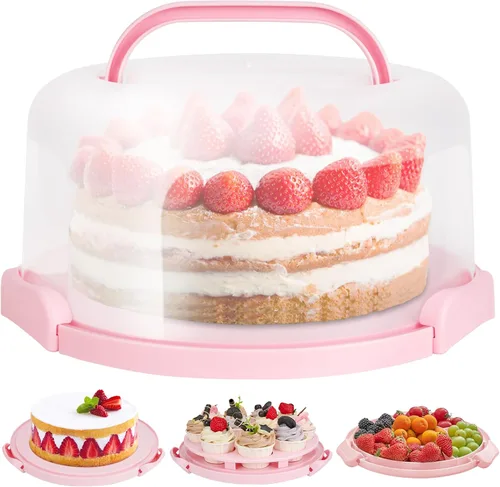 Miniatura 14 de Ohuhu - Porta pasteles con tapa y asa, recipientes para pasteles sin BPA para pasteles de 10 pulgadas con 2 asas, cubierta de plástico con base