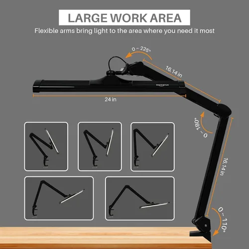 Miniatura 3 de Lámpara de escritorio LED de arquitecto con abrazadera, brazo oscilante de metal, 2300 lúmenes, atenuación, lámpara de mesa de oficina para tareas