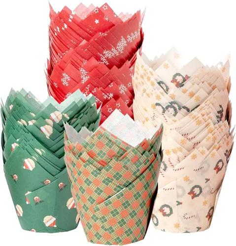 Miniatura 12 de Katbite 200 forros para cupcakes de tulipán, soportes para magdalenas, tazas para hornear, envoltura de cupcakes para fiestas, bodas, cumpleaños