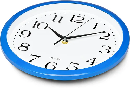 Miniatura 3 de Bernhard Products - Reloj de pared analógico de cuarzo azul de 10 pulgadas, silencioso, fácil de leer, diseño simple, ligero, fácil de colgar, a pila