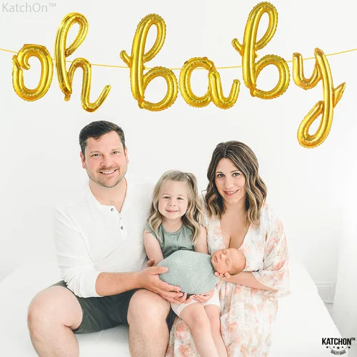 Miniatura 6 de KatchOn Letrero de globo dorado con texto en inglés "Oh Baby", 16 pulgadas, perfecto para baby showers y revelaciones de género