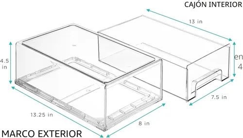 Miniatura 3 de Sorbus - Cajones de almacenamiento transparentes y apilables medianos – Paquete de 2 contenedores organizadores de plástico con asas – Cajones de 2