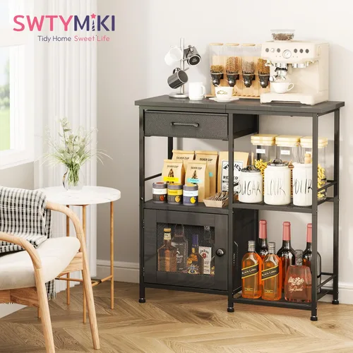 Miniatura 3 de SWTYMIKI Gabinete de barra de café para el hogar, estación de soporte de café de granja, gabinete de almacenamiento multiusos con pies ajustables