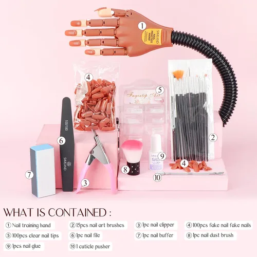 Miniatura 3 de Saviland Mano de práctica para uñas acrílicas, manos falsas móviles flexibles, kit de mano de entrenamiento de manicura para principiantes, mano