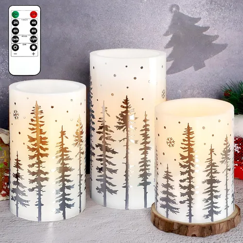 Miniatura 8 de Velas LED sin llama de copo de nieve con control remoto y temporizador, velas de vidrio electrochapado operadas por batería, velas LED parpadeantes