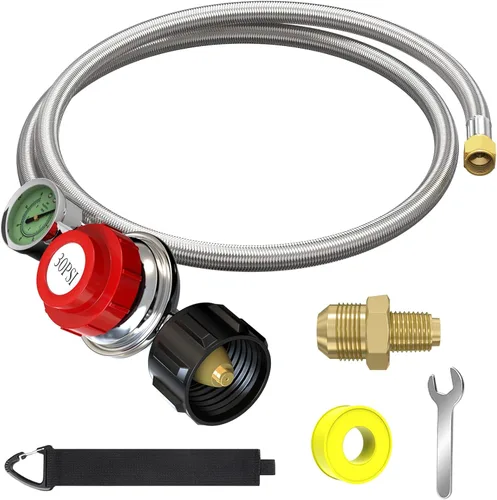 Regulador de propano de alta presión ajustable de 5 pies 0-30 PSI con medidor, indicador de flujo de gas de 0~60 PSI, manguera de propano inoxidable