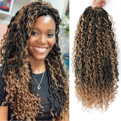 Miniatura 13 de 6 paquetes de cabello sintético rizado de Locs Crochet de 22 pulgadas, cabello de ganchillo estilo diosa, trenzas hippie sintéticas, extensiones