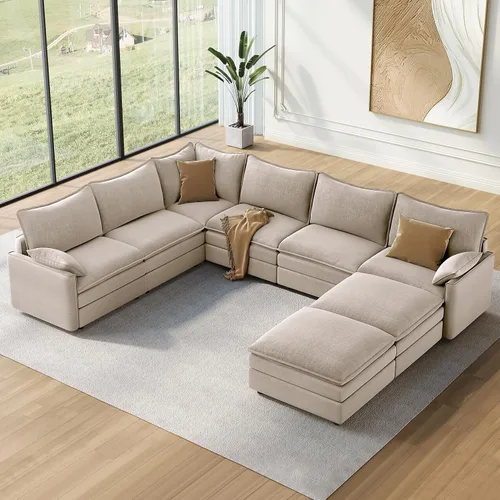 Miniatura 77 de Vesgantti 2 Piece Loveseat & 3 Seater Sofa Set, Modular Cloud Couch, Beige