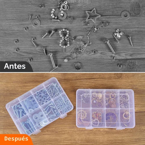 Miniatura 7 de QUEFE Paquete de 2 organizadores y almacenamiento de cuentas de 8 rejillas, caja organizadora de plástico con divisores extraíbles, caja