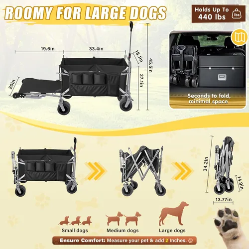Miniatura 3 de Carro para perros grandes de hasta 400 libras, cochecito plegable para perros medianos a grandes con portón trasero, carritos para mascotas